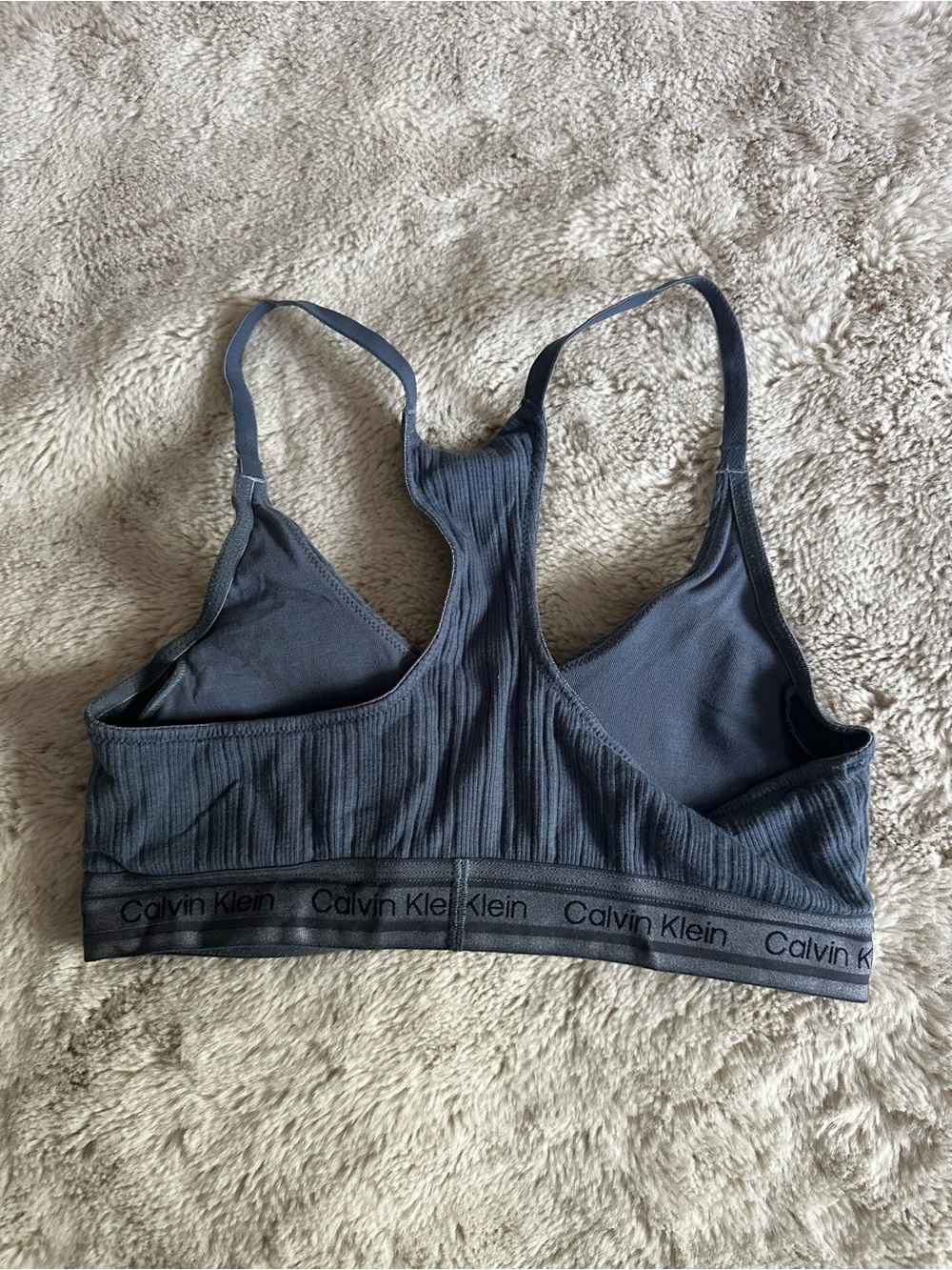 Calvin Klein Charcoal Ribbed Racerback Bralette - Picture 3 of 3